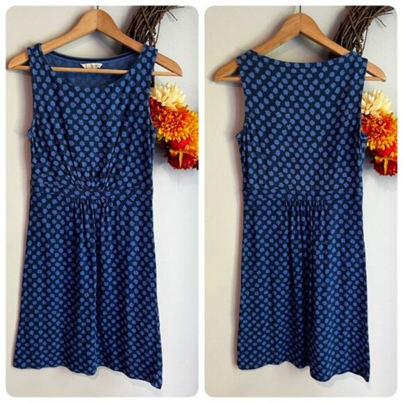 Boden Knee Length Floral Retro Dress Jersey Ruched Sz 4R in Blue Floral - Picture 1 of 11